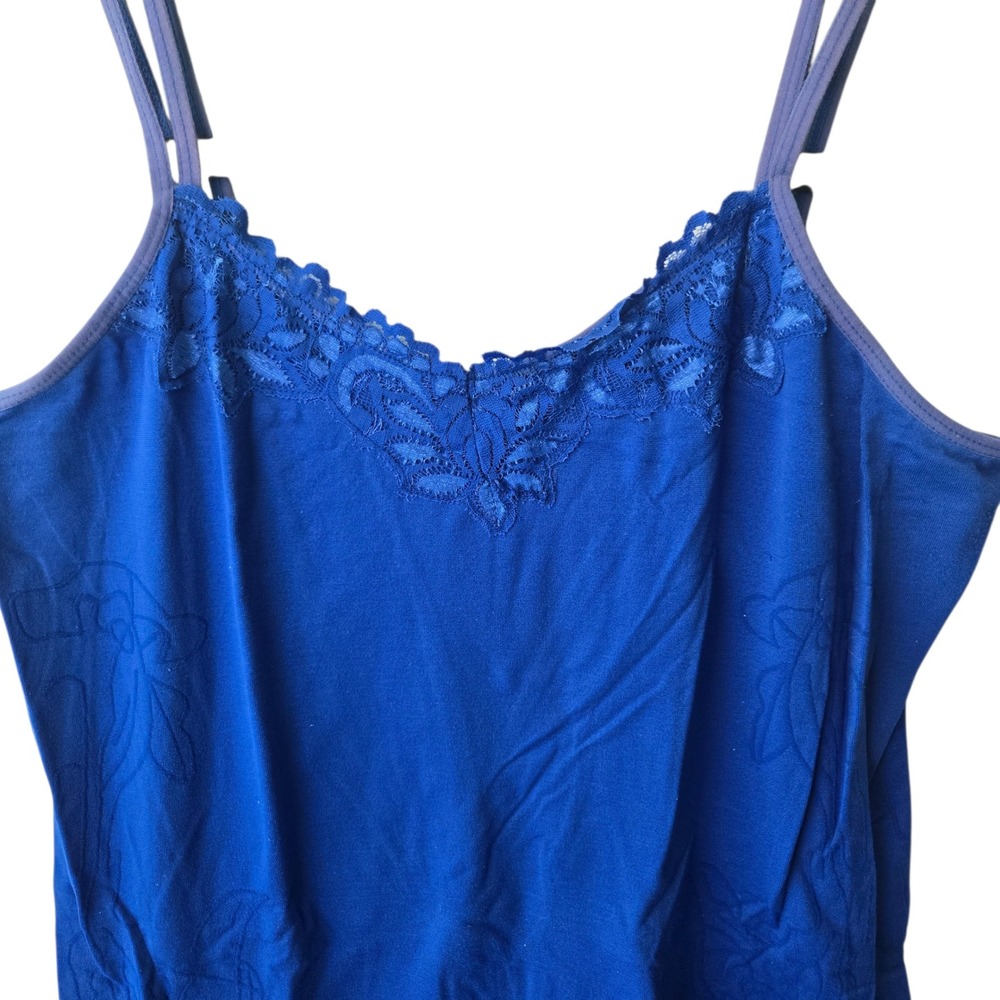 Y2K Cobalt Blue Lace Trim Camisole Floral Jacquard Spaghetti Strap Tank Top M